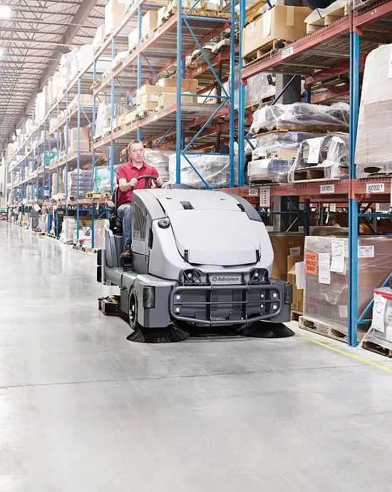 Warehouse sweeper-scrubber combo machine