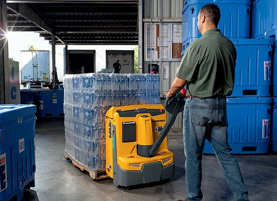 The high-output AC motor on Jungheinrich's EJE-120 makes this a more productive electric pallet jack.