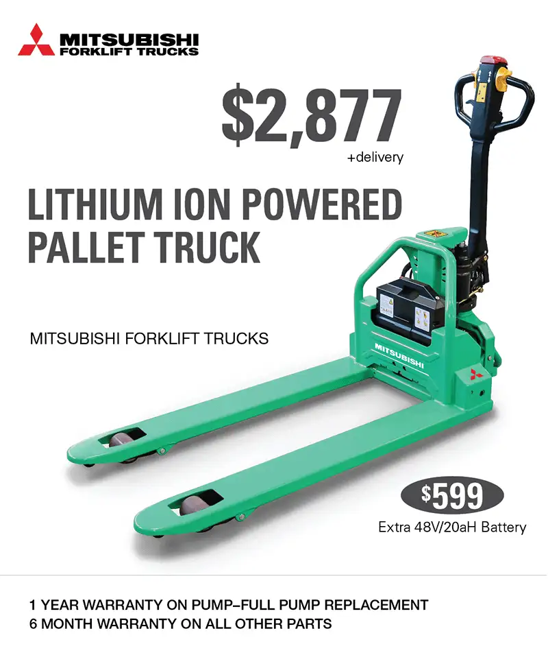 Mitsubishi Electric Pallet Jack powered by Lithium Ion Battery